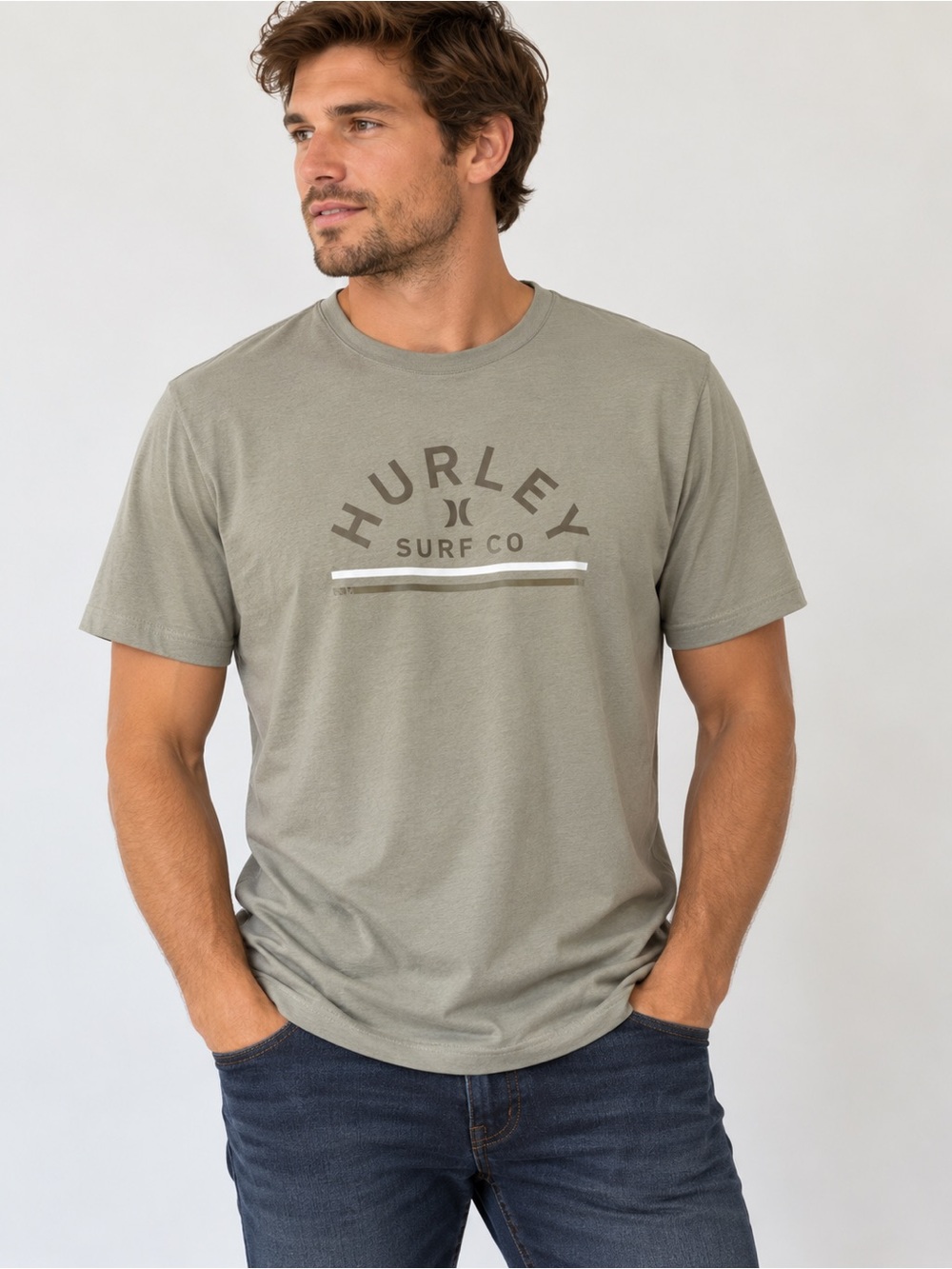 Hurley Men’s Surf Co. Graphic T-Shirt – Large – Sage Grey